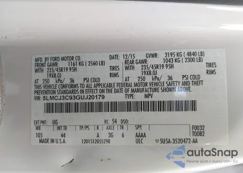 2016 Lincoln Mkc Reserve from USA, damaged, VIN 5LMCJ3C93GUJ20179